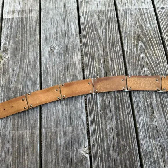 ADK Retro Vintage Black Leather Studded Belt with Antiqued Brass Hardware Edgy S - Picture 7 of 13